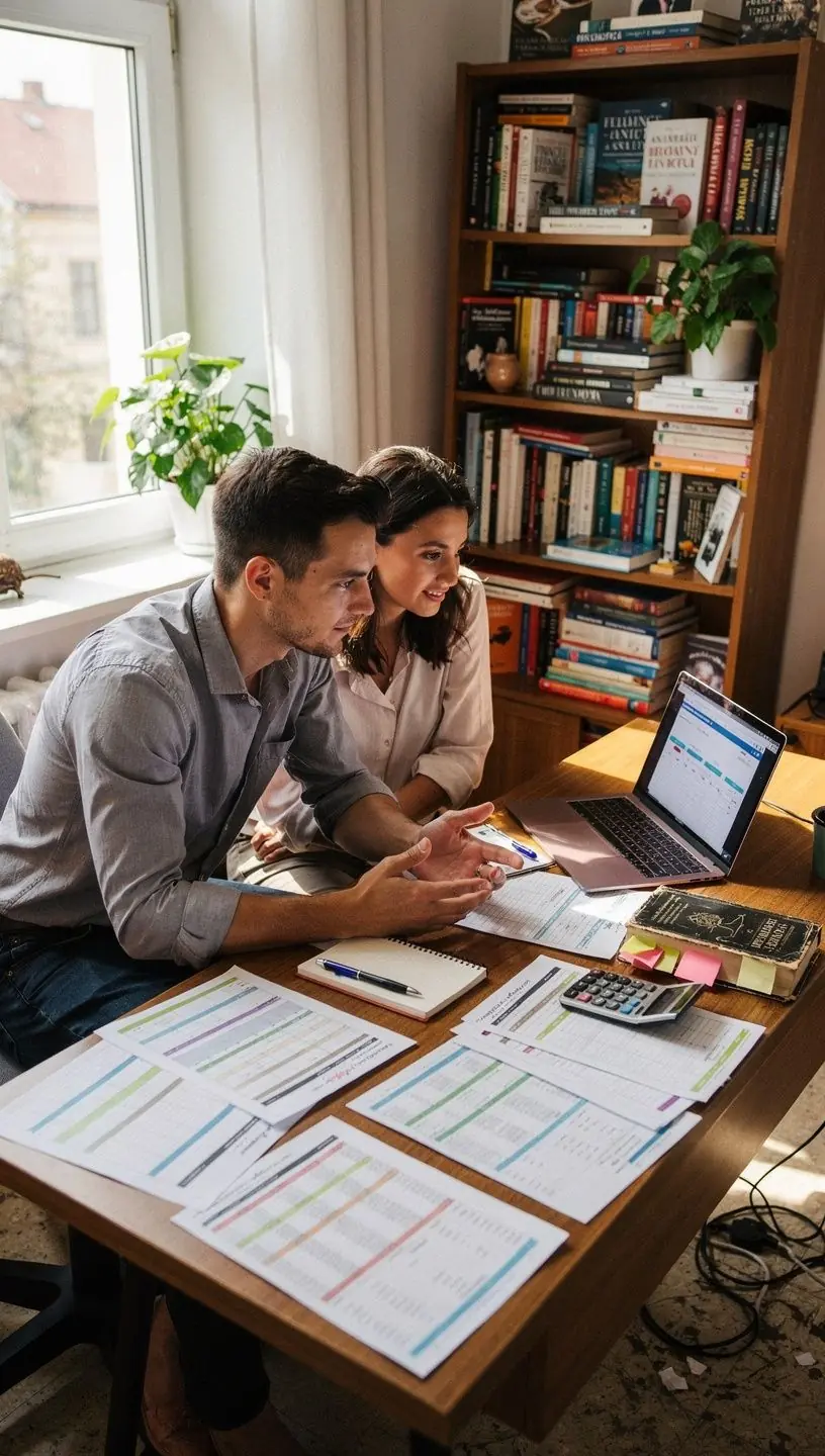 Személyes pénzügyi tervezés grafika, amely bemutatja a havi költségvetés készítésének lépéseit.